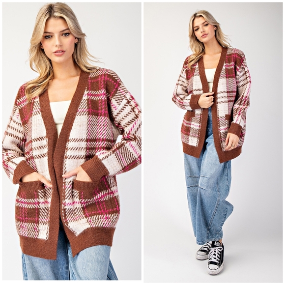 ee:some Cozy Chic Brown Plaid Cardigan - Picture 6 of 15